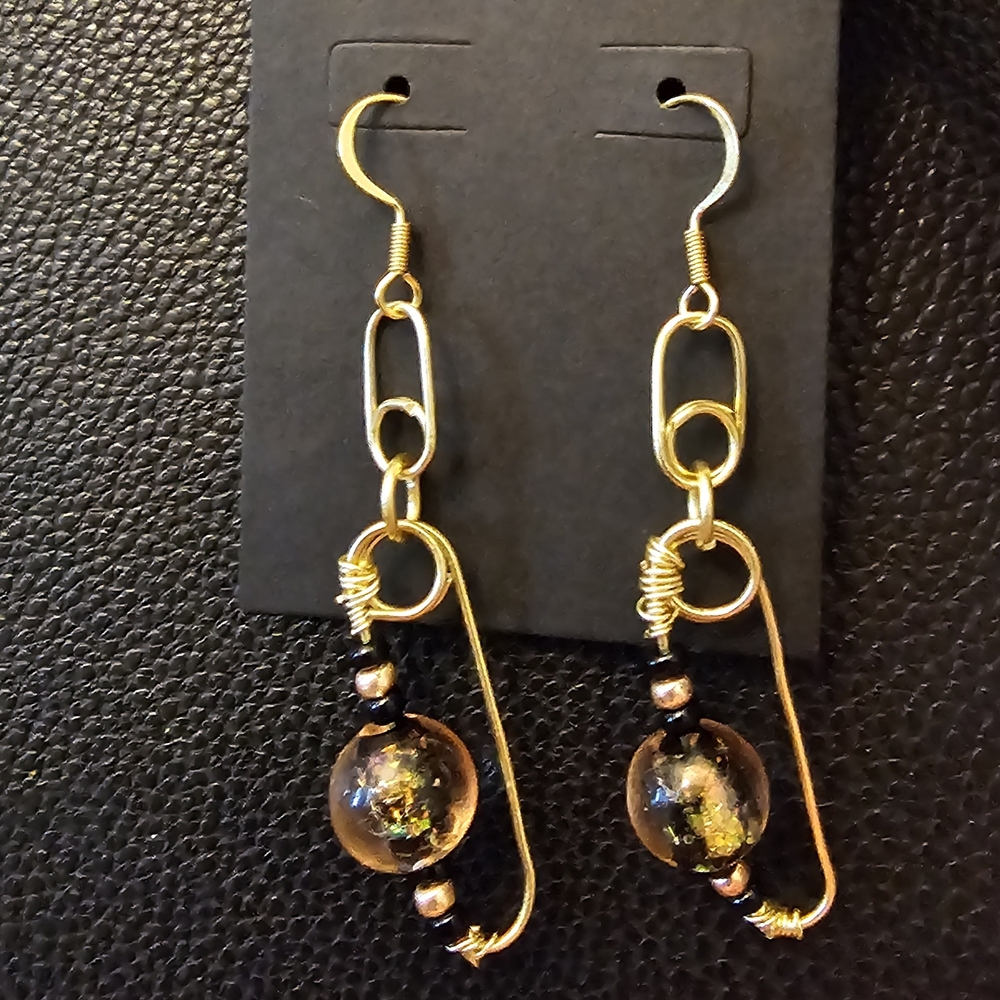 Chic Gold, Rose Gold, & Black Beaded Paperclip Earrings